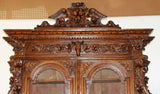 Antique Buffet / Bookcase, French Curved Side Hunt, Motif, Magnificent, 1800s! - Old Europe Antique Home Furnishings