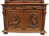 Antique Cabinet, Hunt, Oak, Foliate, French Game Bird & Deer Carved, 1800's!! - Old Europe Antique Home Furnishings