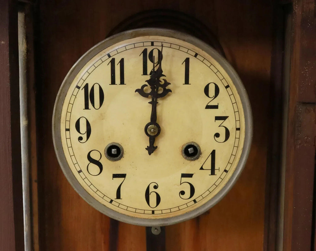 Antique Clock, Wall, German Regulator In Glazed Wood Case, Figural Cre ...