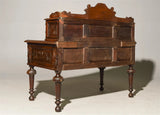 Antique Desk, Henri II Style Carved Oak Desk with Pull Out,Dark Wood Tone, 1800s - Old Europe Antique Home Furnishings