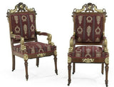 Antique Fauteuils, Chairs, Louis-Philippe, Parcel-Gilt (1800s), Burgundy, Gorgeous - Old Europe Antique Home Furnishings