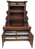 Antique Sideboard, Bookcase, French, Carved Oak, Hunt, Glass, Birds, 1800s!! - Old Europe Antique Home Furnishings