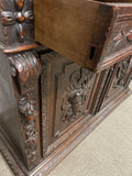 Antique Sideboard, Hunt Game, Highly Carved, German, Black Forest Style, 1800's! - Old Europe Antique Home Furnishings