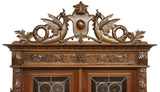 Antique Sideboard, Italian Renaissance Revival Carved, Crest, Leaded, 1800's! - Old Europe Antique Home Furnishings