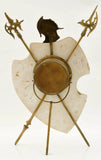 Antique Swiss Coat of Arms Desk Clock, Brass Frame, Halberds, Shield, 1900's!! - Old Europe Antique Home Furnishings