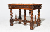 Antique Table, Louis XIII Style, Carved Wood, Walnut, Fancy, 19th C, 1800s - Old Europe Antique Home Furnishings