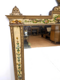 Antique Wall Mirror, Italian Style Gold and Hand Painted Floral Design, Finial!! - Old Europe Antique Home Furnishings