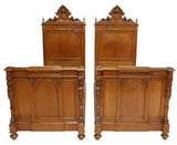 Antique Bed Set, Beds, Night Stands, Italian Carved Oak Aracaded, Pairs, 1800s! - Old Europe Antique Home Furnishings