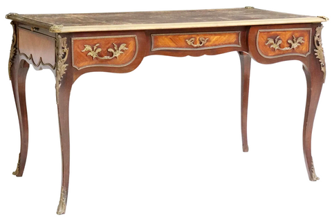 Antique Bureau Plat, Desk, French Louis XV Style, Leather-Top, Early 1900s!! - Old Europe Antique Home Furnishings