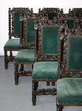 Antique Chairs, Ten French Renaissance Chairs,Upholstered in Dark Green Fabric! - Old Europe Antique Home Furnishings