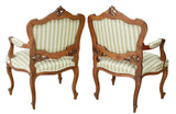 Antique Fauteuils, Chairs, (2) Pair, Louis XV Style Upholstered, Carved, 1800's! - Old Europe Antique Home Furnishings
