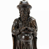 Antique Lamps, Carved Figural, Pair, Continental, Wood Sculpture, Shades, 1800's! - Old Europe Antique Home Furnishings