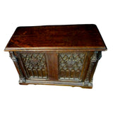 Antique Chest, Oak Gothic 2 Door Table Top Carved Wood Cabinet Handsome Piece! - Old Europe Antique Home Furnishings