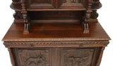 Antique Sideboard, Bookcase, French, Carved Oak, Hunt, Glass, Birds, 1800s!! - Old Europe Antique Home Furnishings