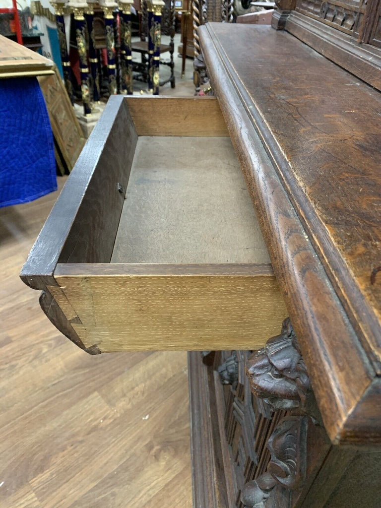 Antique Sideboard, Buffet Server, Dutch Stained Glass Sideboard