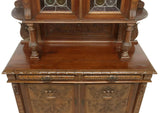 Antique Sideboard, Italian Renaissance Revival Carved, Crest, Leaded, 1800's! - Old Europe Antique Home Furnishings