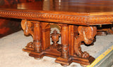 Antique Table, Dining, Massive French Renaissance Revival, Carved Walnut, 1800s! - Old Europe Antique Home Furnishings
