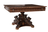 Antique Table, Renaissance Revival, Carved, Extension, Pedestal, Apron, 1800's! - Old Europe Antique Home Furnishings