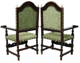 Antique Armchairs, Pair, Carved, Spanish Baroque Style, Highback, Early 1900s!! - Old Europe Antique Home Furnishings