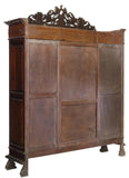Antique Bookcase, Library Spanish Renaissance Revival, Crest, Mask, 1800s! - Old Europe Antique Home Furnishings