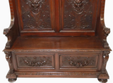 Antique Hall Bench, Italian Renaissance Revival, Carved Wood, Lion Masks, 1800s! - Old Europe Antique Home Furnishings