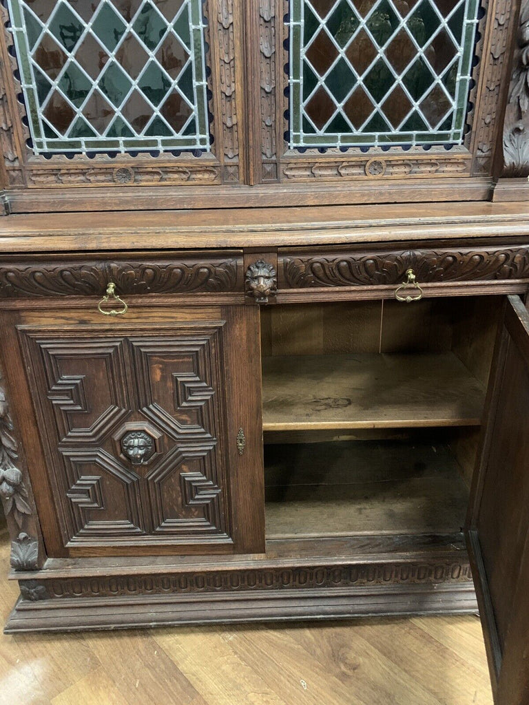 Antique Sideboard, Buffet Server, Dutch Stained Glass Sideboard