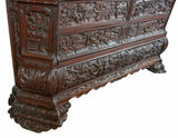 Antique Bookcase, Ornate Highly Carved Wooden Bookcase W / Glass Doors, 1800's - Old Europe Antique Home Furnishings