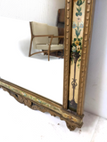 Antique Wall Mirror, Italian Style Gold and Hand Painted Floral Design, Finial!! - Old Europe Antique Home Furnishings