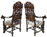 Antique Armchairs, Throne, Pair, Cowhide, Monumental Figural Carved, 1800s!! - Old Europe Antique Home Furnishings