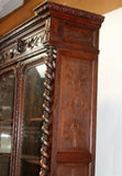 Antique Bookcase, French Louis XIII, Oak, Barley Twist, Glass Doors, 1800s!! - Old Europe Antique Home Furnishings