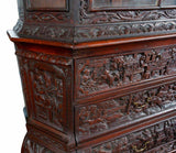 Antique Bookcase, Ornate Highly Carved Wooden Bookcase W / Glass Doors, 1800's - Old Europe Antique Home Furnishings