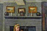 Antique Painting, Oil, Canvas,The Violin Lesson, signed, "T. Holroyd", 18-1900's - Old Europe Antique Home Furnishings