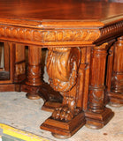 Antique Table, Dining, Massive French Renaissance Revival, Carved Walnut, 1800s! - Old Europe Antique Home Furnishings