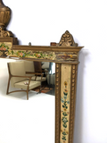 Antique Wall Mirror, Italian Style Gold and Hand Painted Floral Design, Finial!! - Old Europe Antique Home Furnishings