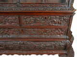 Antique Bookcase, Ornate Highly Carved Wooden Bookcase W / Glass Doors, 1800's - Old Europe Antique Home Furnishings