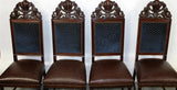 Antique Chairs, French, Set of 12, Carved Walnut, Leather, Fabric, Side, Arm!! - Old Europe Antique Home Furnishings