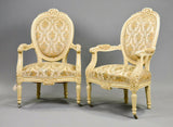 Antique Parlor Set, Sofa, Armchairs, (2)  Settee French Painted Upholstered!! - Old Europe Antique Home Furnishings