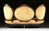 Antique Settee, Louis XV Style Rosewood Settee, Triple Crest, Scrolls, 1840-1870, 19th C. - Old Europe Antique Home Furnishings