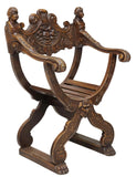 Antique Armchair, Curule, Renaissance Revival, Figural, Carved, Curved, 1800s!! - Old Europe Antique Home Furnishings