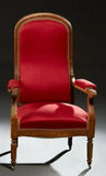 Antique Armchair, French Louis Philippe Red High BackFauteuil Chair 1800s, Gorgeous!! - Old Europe Antique Home Furnishings