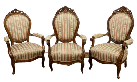 Antique Armchairs, Victorian, Parlor, 19th C., 1800s, Charming Set of Three!! - Old Europe Antique Home Furnishings