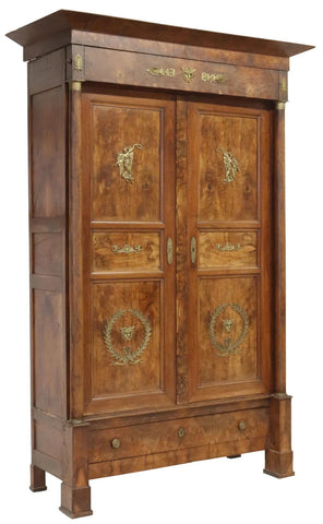 Antique Armoire, French Empire Style Figured, Two-Door, Gilt, 19th/20th C.!! - Old Europe Antique Home Furnishings