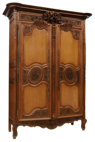 Antique Armoire, French Provincial Carved Oak Wedding, Cabriole Legs, 1800's! - Old Europe Antique Home Furnishings