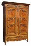 Antique Armoire, French Provincial Louis XV Style Burl Elm Wardrobe, 19th C 1800's!! - Old Europe Antique Home Furnishings