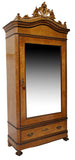 Antique Armoire, Italian Birdseye Maple Mirrored, Crest, Platform, 19th C, 1800s - Old Europe Antique Home Furnishings