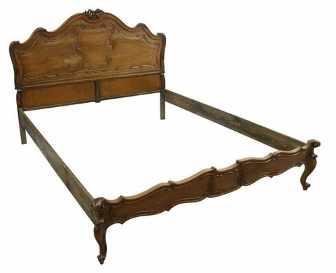 Antique Bed, Louis XV Style Carved Walnut Bedframe, Early 1900s, Beautiful!! - Old Europe Antique Home Furnishings