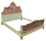 Antique Bed, Venetian Parcel Gilt & Painted, Shell Crest, Gilt Feet, Early 1900s!! - Old Europe Antique Home Furnishings