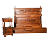 Antique Bed, Nightstand,Louis XVI Style Walnut with Rails & Marble Top, 1800s! - Old Europe Antique Home Furnishings