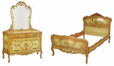 Antique Bedroom Suite, Bed and Dresser, Venetian Louis XV Style Paint Decorated, Gorgeous! - Old Europe Antique Home Furnishings