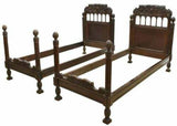 Antique Beds, Pair, Italian Renaissance Revival Carved, 1800's, Handsome!! - Old Europe Antique Home Furnishings